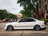 Side of White E39 BMW M5 with Apex ARC-8 Wheels