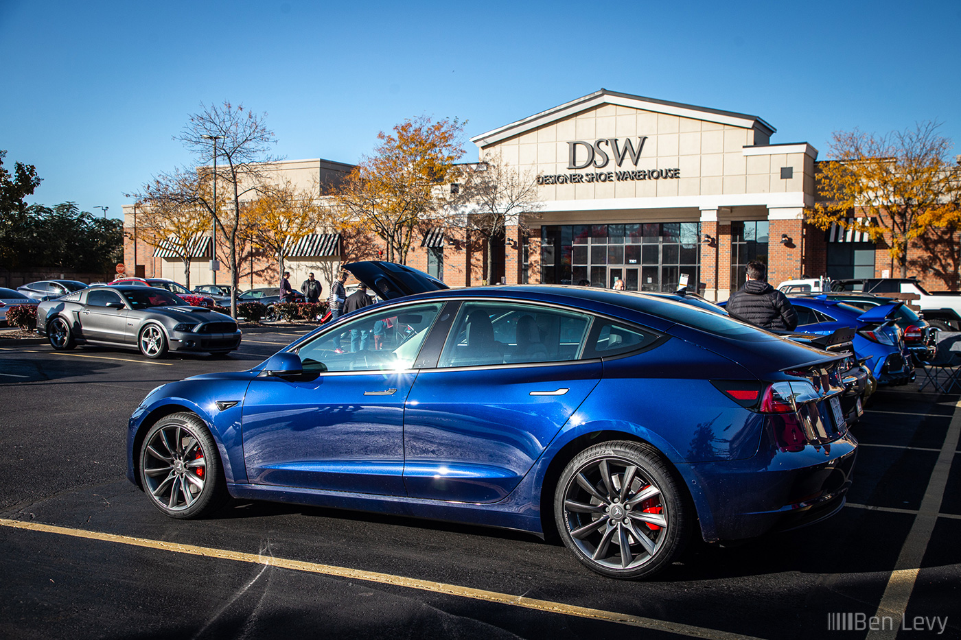 Blue Tesla Model 3 at Car Meet