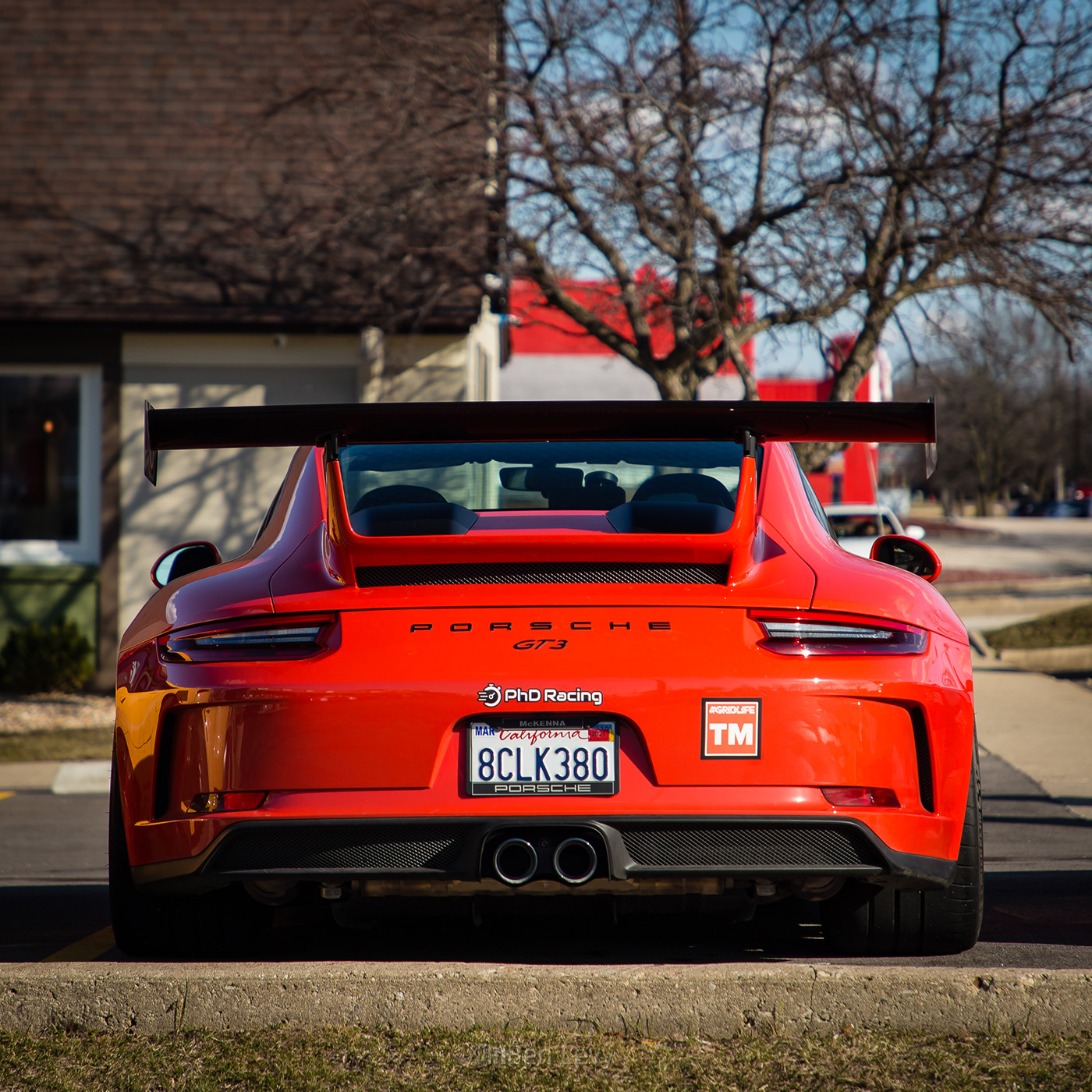 Rear of Orange Porsche 911 GT3 (991)