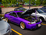 Purple R32 Nissan Skyline with Hood Propped Open