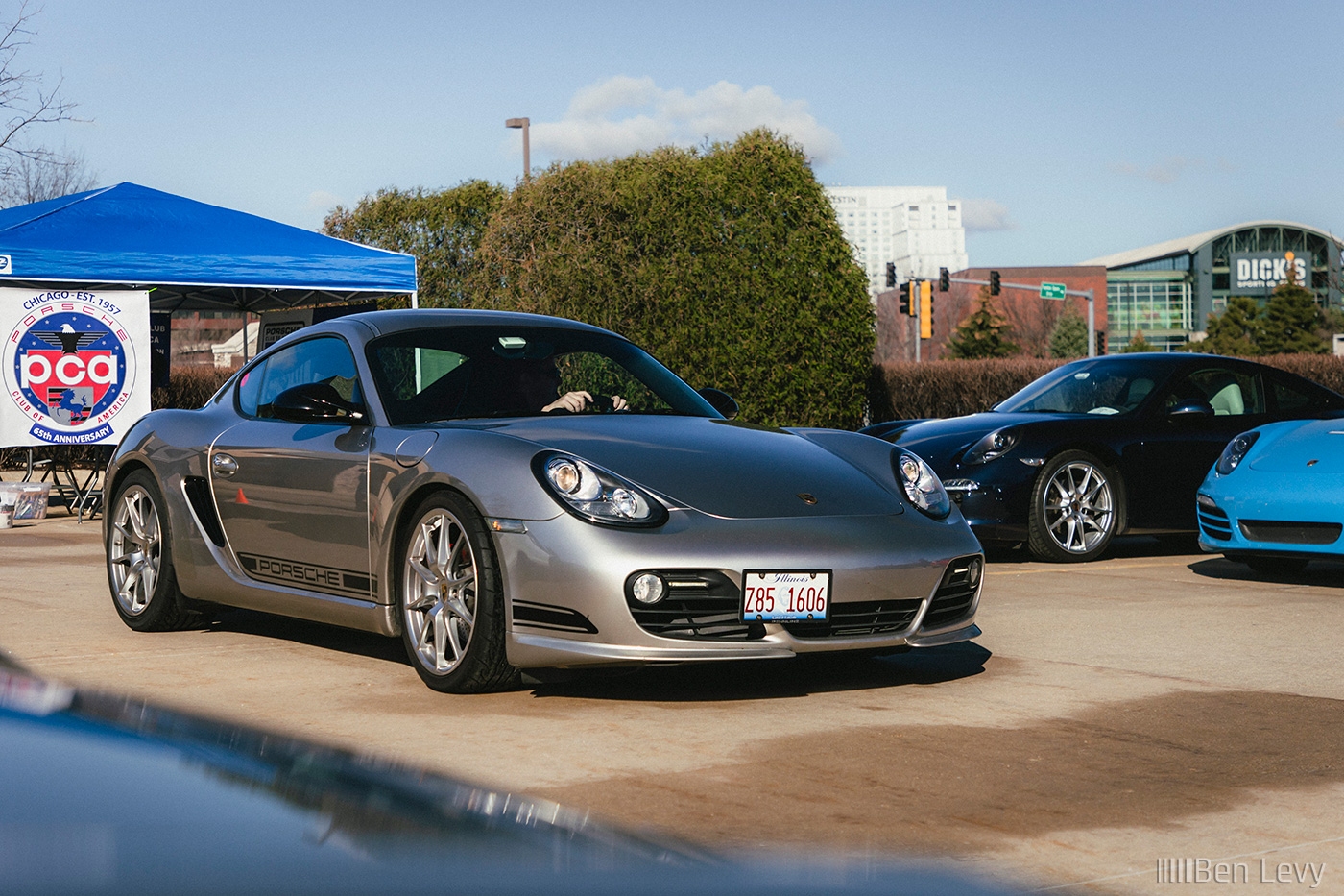 Silver Porsche Cayman R at Porsches & Pastries