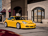 Yellow 996 Porsche 911 GT3 at Porsches & Pastries