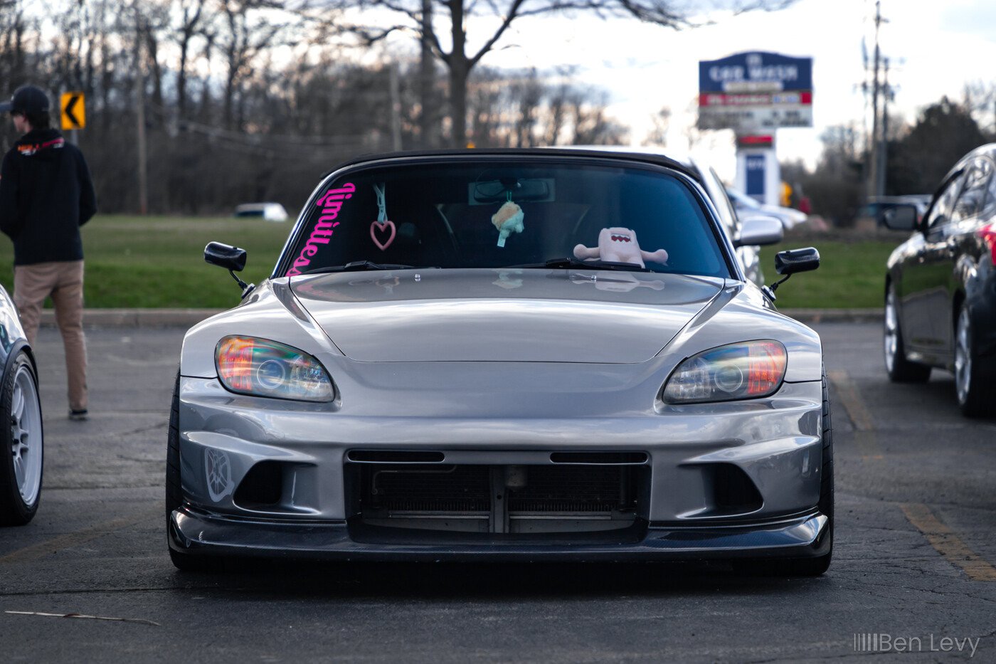 Front of Silver Honda S2000 with "Limitless" Sticker