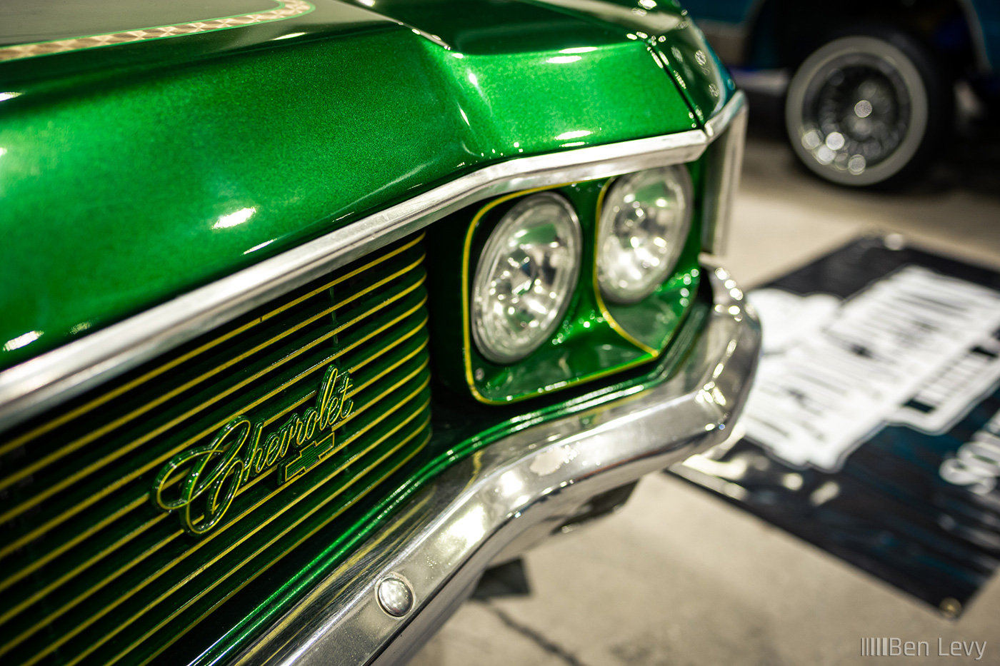 Chevrolet Badge on the Grill of a Green Caprice