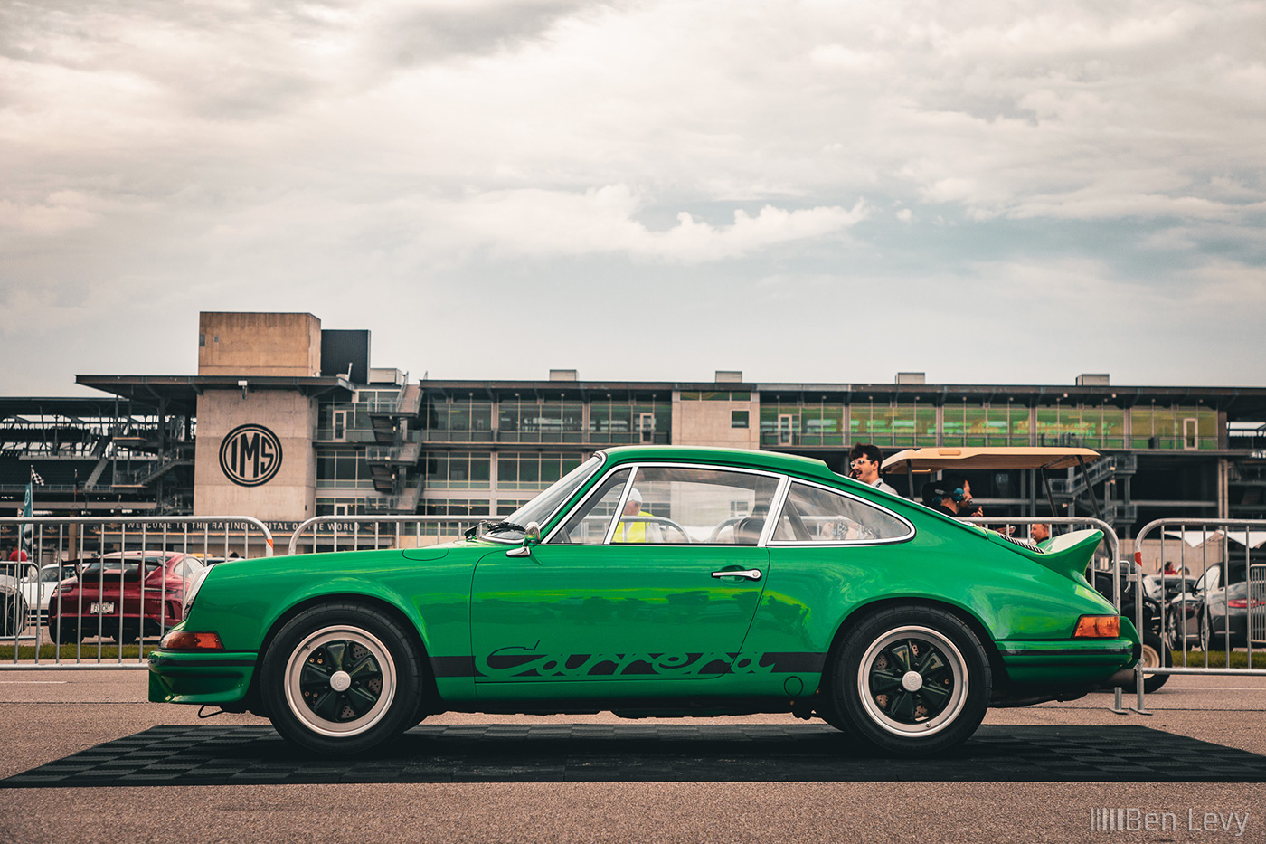 Green Porsche 911 Carrera RS 2.7 at Indiana Motor Speedway for Sports Car Together Fest