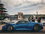 Blue Porsche 918 Spyder at the GT Paddock at Sports Car Together Fest