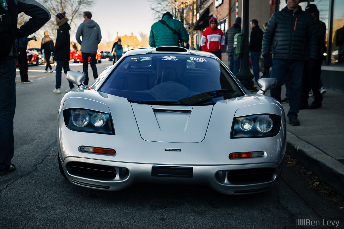 Front of Silver McLaren F1 Parked outside of Burdi in Hinsdale