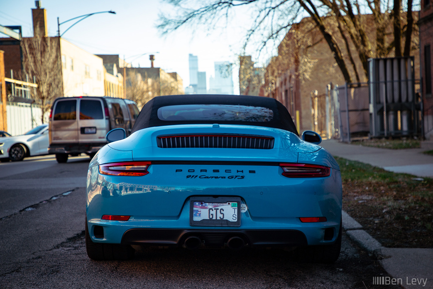 Rear of a Blue Porsche 911 Carrera GTS Cabriolet