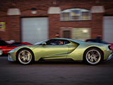 Lime Green Ford GT Driving in Chicago