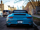 Rear of a Blue Porsche 911 Carrera GTS Cabriolet