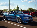 Blue Convertible BMW M3 outside of Tuner Evolution