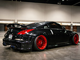 Black Nissan 350Z on Red Rotiform DVO Wheels