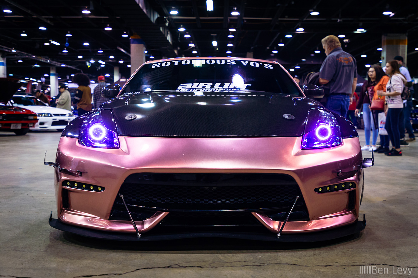 Front of Pink Nissan Z33 at Tuner Galleria