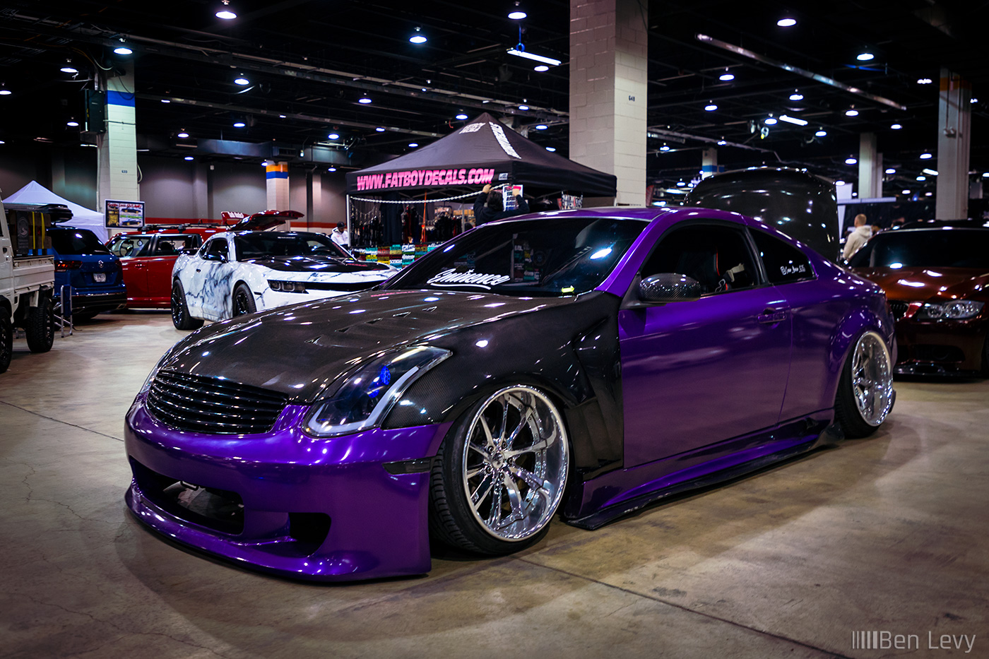 Purple Infiniti G35 Coupe with lots of carbon fiber