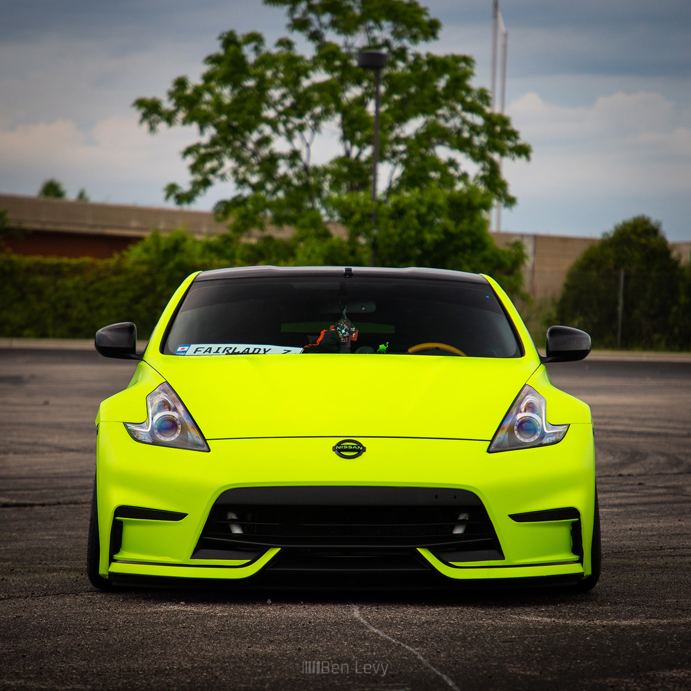 Front of Neon Green Nissan 370Z