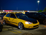 Yellow Civic Hatchback with Black Hood