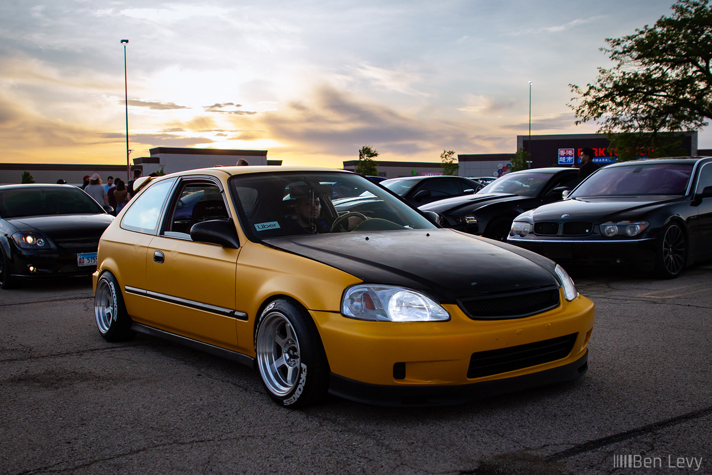 Yellow Honda Civic Hatchback at Tuners and Tacos