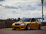 Golden BMW M3 on the street by Navy Pier in Chicago