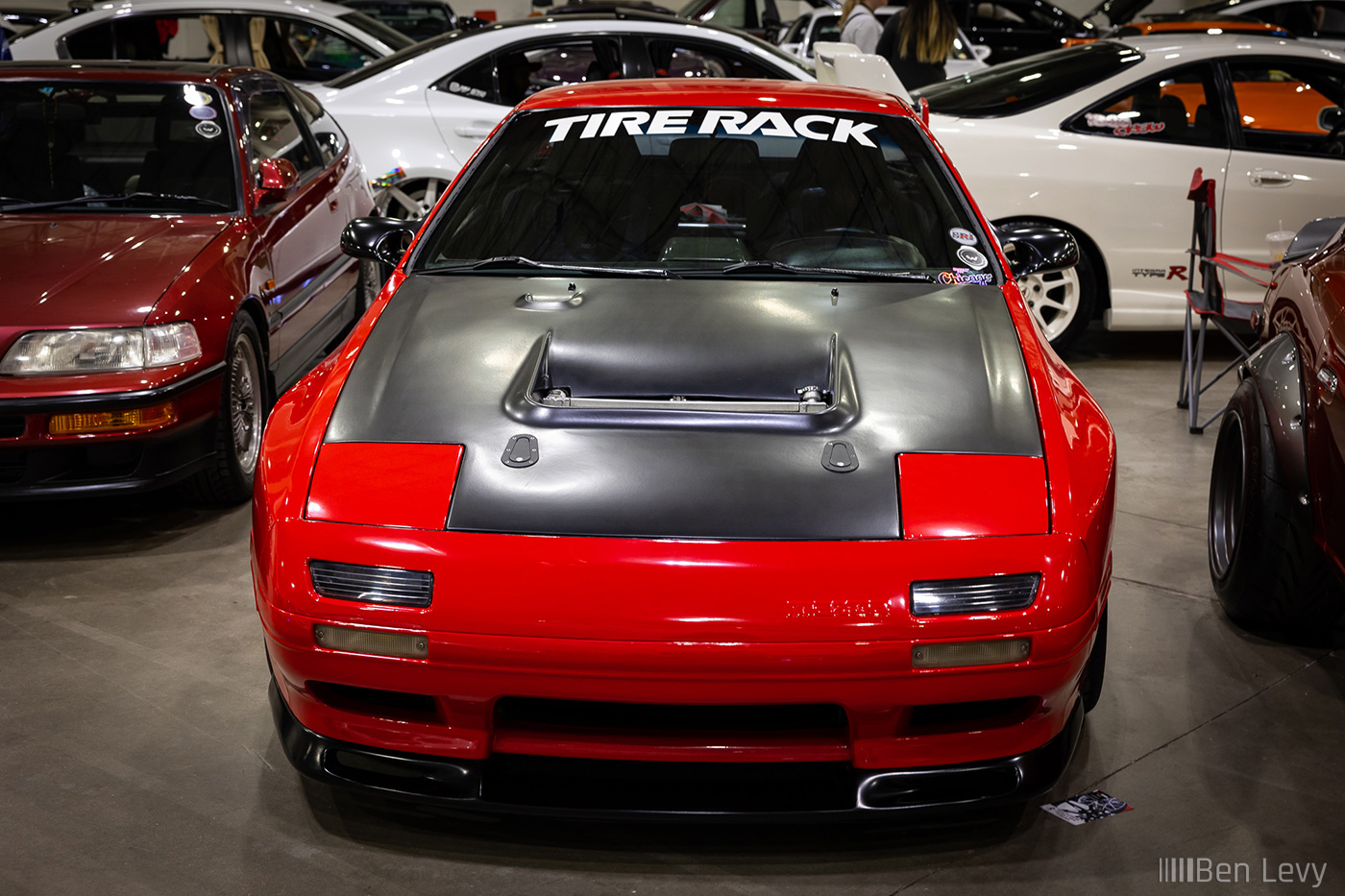 Red Mazda RX-7 with Tire Rack Windshield Banner