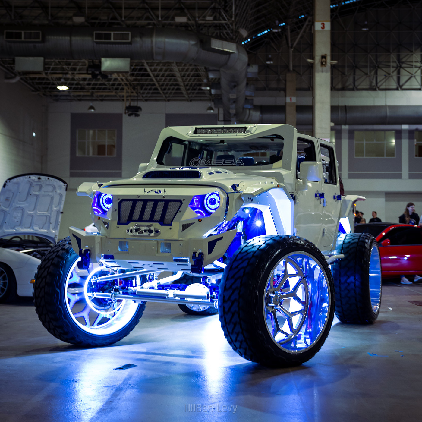White Jeep Wrangler with Bright Underglow Lights