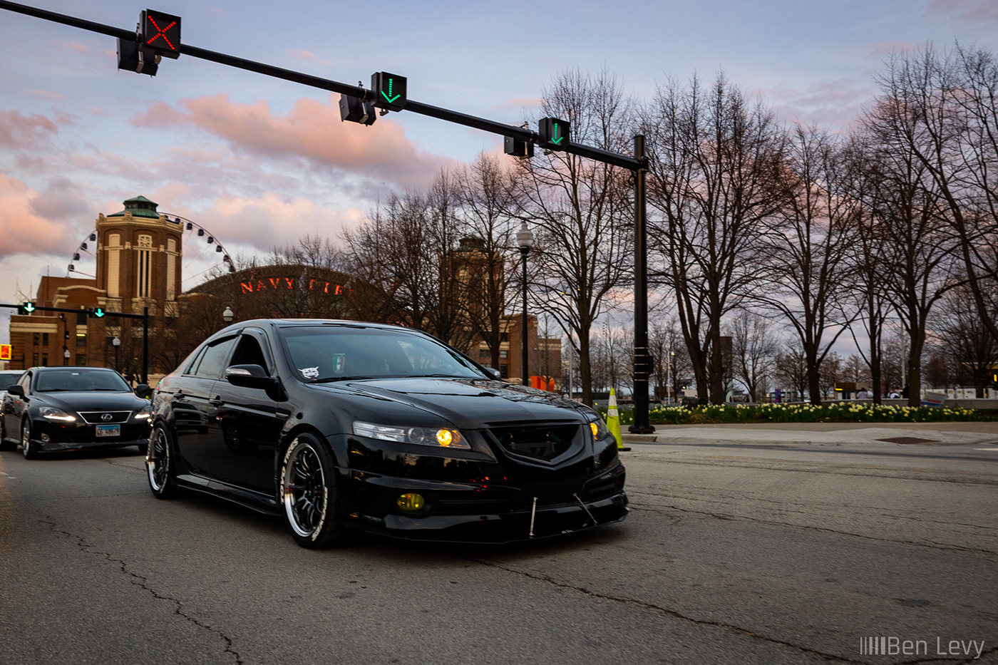 Black Acura TL in Chicago At Sunset