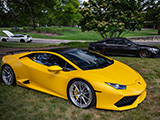 Yellow LamborghiniAventador at Supercar Sunday at Hyatt Lodge in Oak Brook