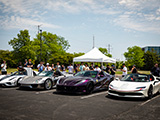 Koenigsegg Regera, Porsche 918 Spyder, Ferrari 812 GTS, Ferrari SF90 Spider Assetto Fiorano lined up at CCP Wealth Car Show