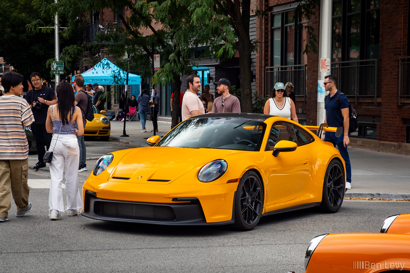 Signal Yellow Porsche 911 GT3 at Checkeditout Chicago
