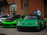 Pair of Green Porsche GT3s on the Street