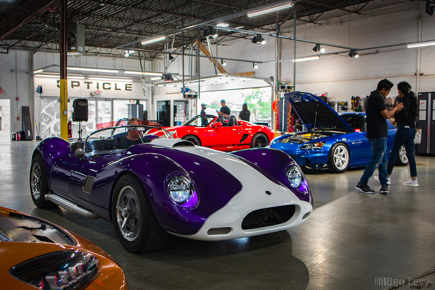Purple Beck Lister Roadster in Car Detailing Shop
