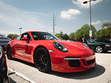 Red Porsche 911 GTS with Black, Center Lock Wheels