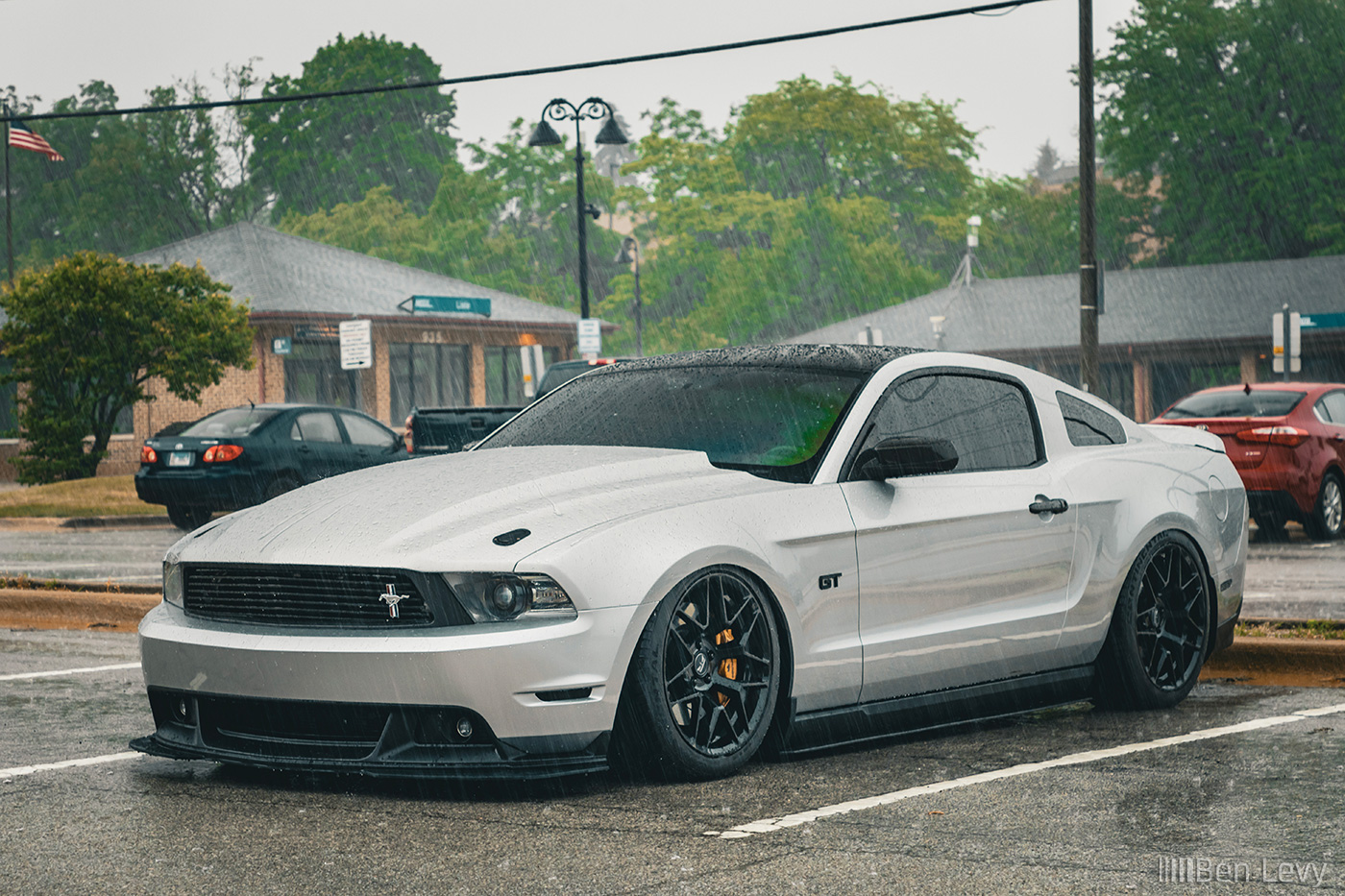 Bagged Silver Ford Mustang GT on RTR Wheels