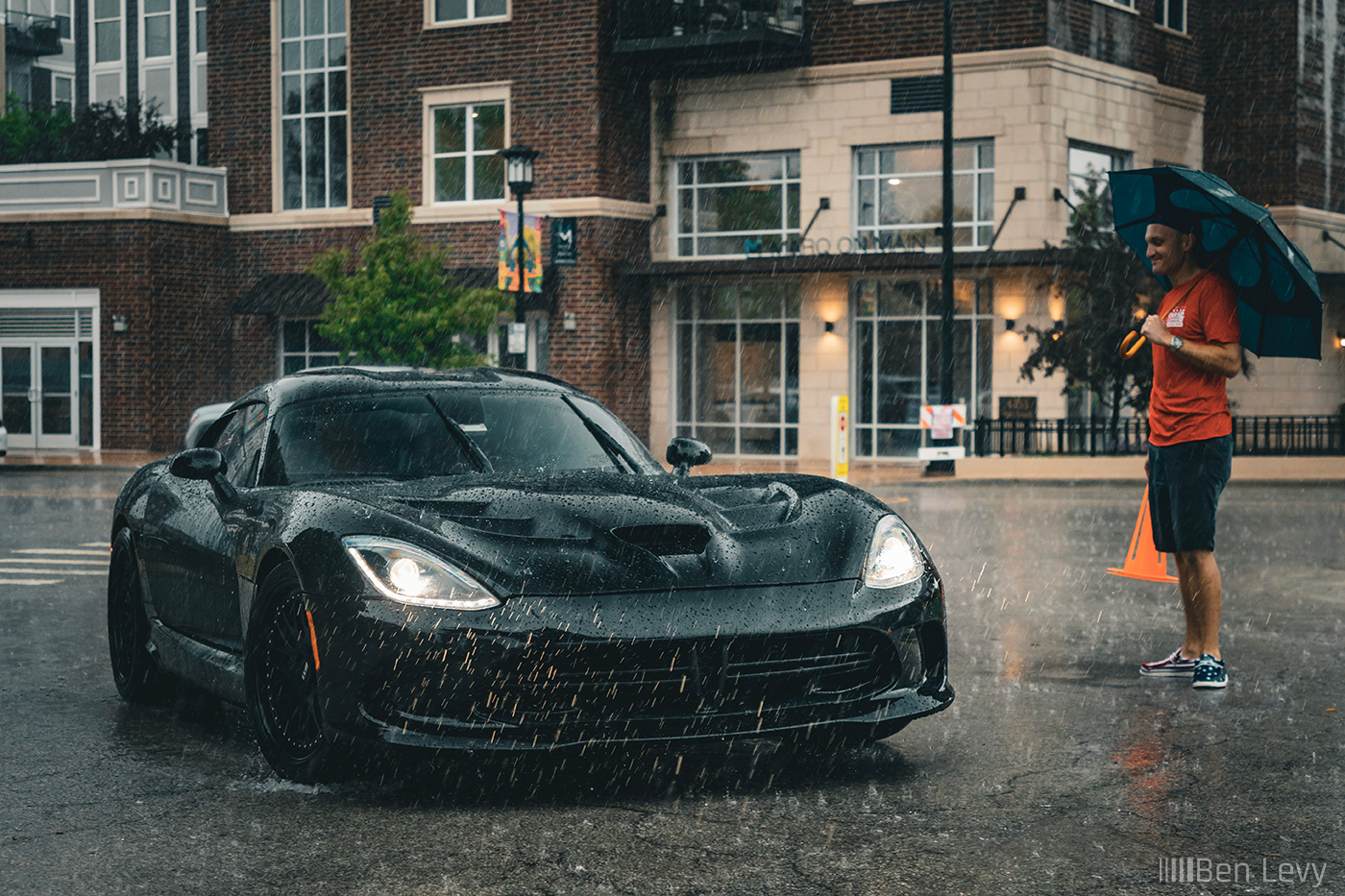 Black Dodge Viper at a Rainy Day Car Meet