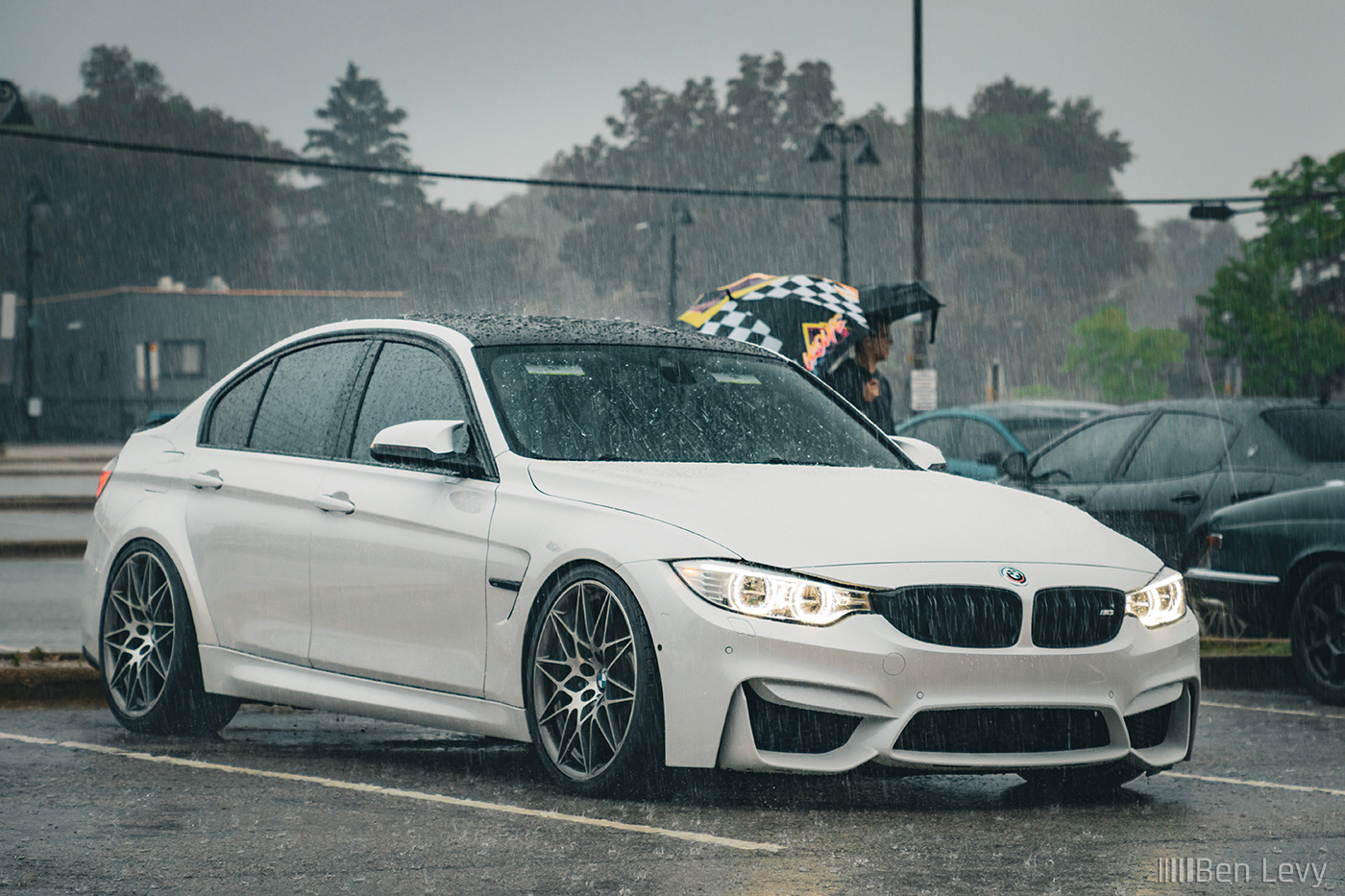 White BMW M3 Sedan in the Rain