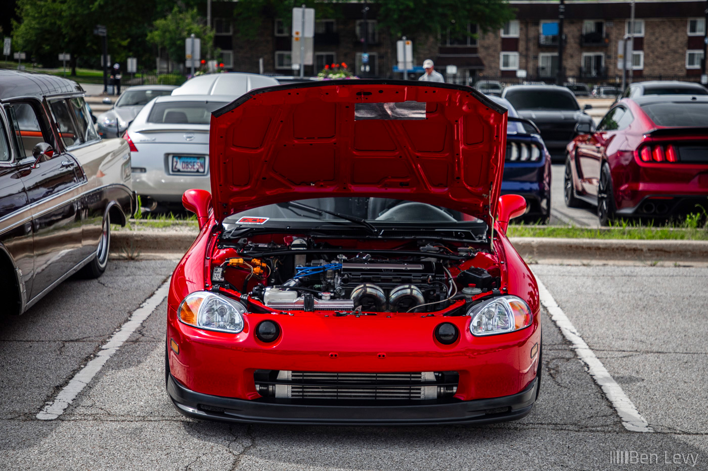 Turbocharged Honda del Sol with the Hood Open