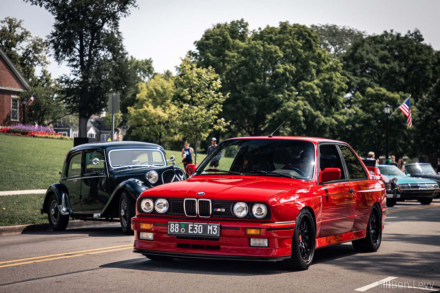 Red E30 BMW M3 at Hinsdale Cars and Coffee