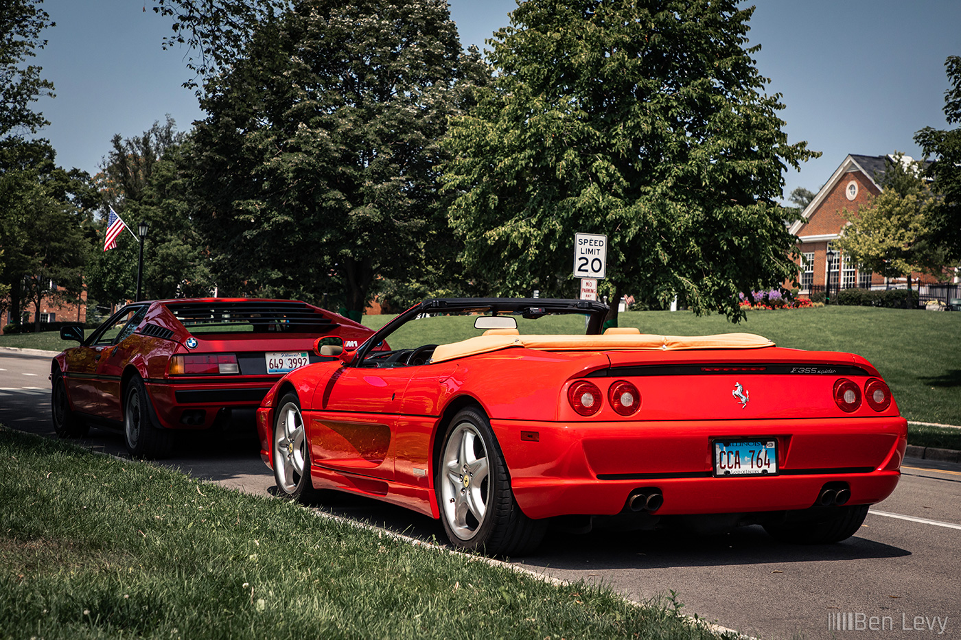 Red BMW M1 and Ferrari F355 Spider at Fuelfed Coffee & Classics in Hinsdale