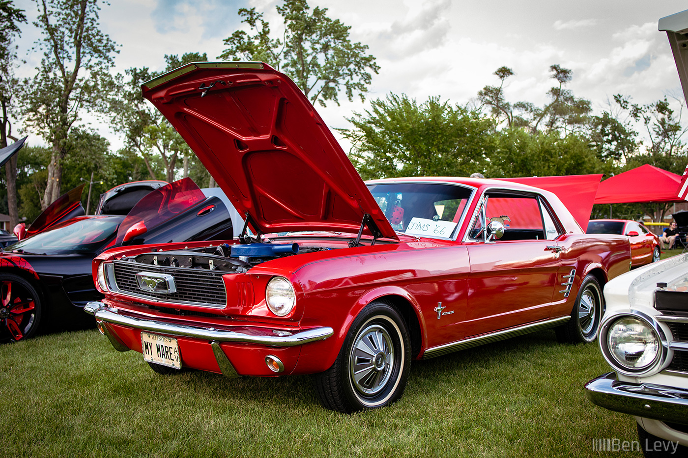 Red 1966 Ford Mustang at Cruise Night in Hillside