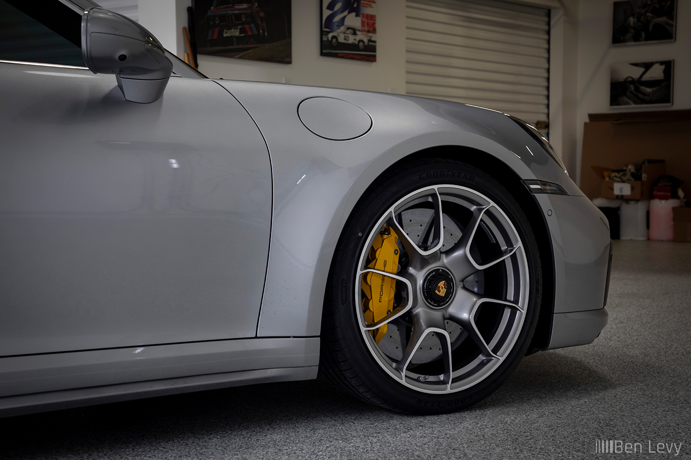 Front Wheel of Silver Porsche 911 Turbo