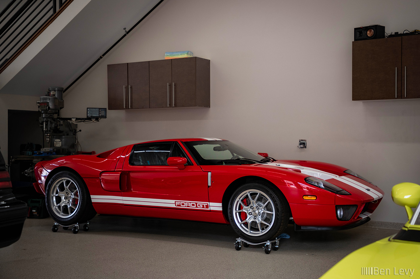 Red Ford GT on Wheel Dollies