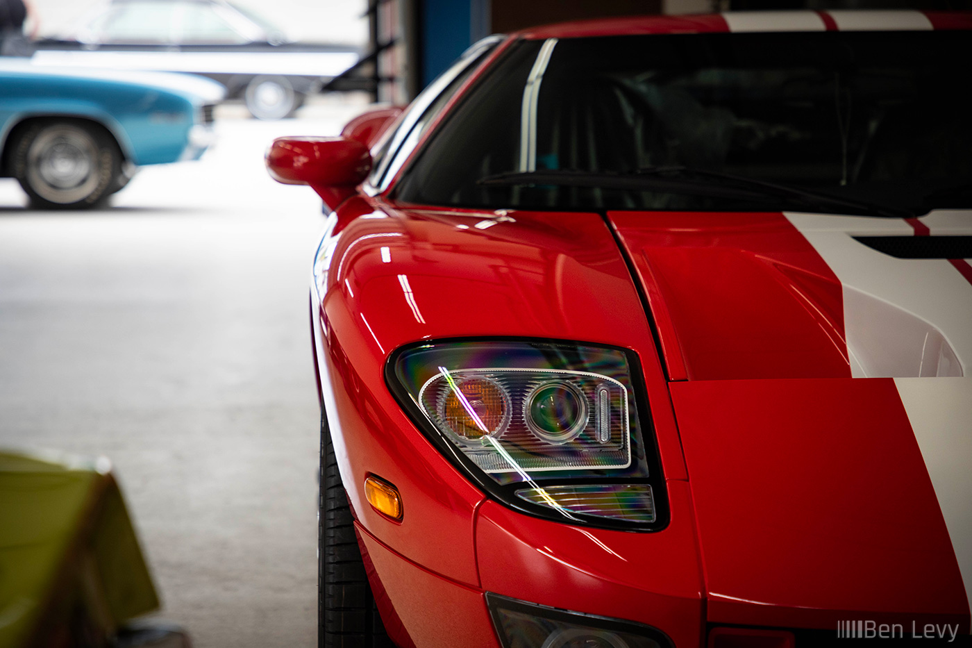 Right Headlight of Red Ford GT