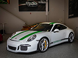 White Porsche 911R with Green Stripes