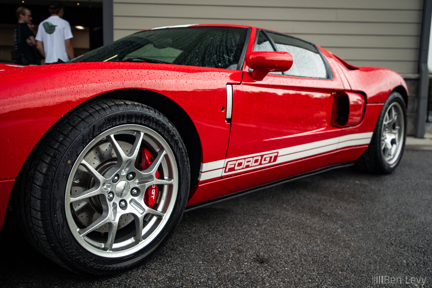 Wet Front Wheel on Red Ford GT