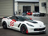 White Z06 Corvette with Number "55"
