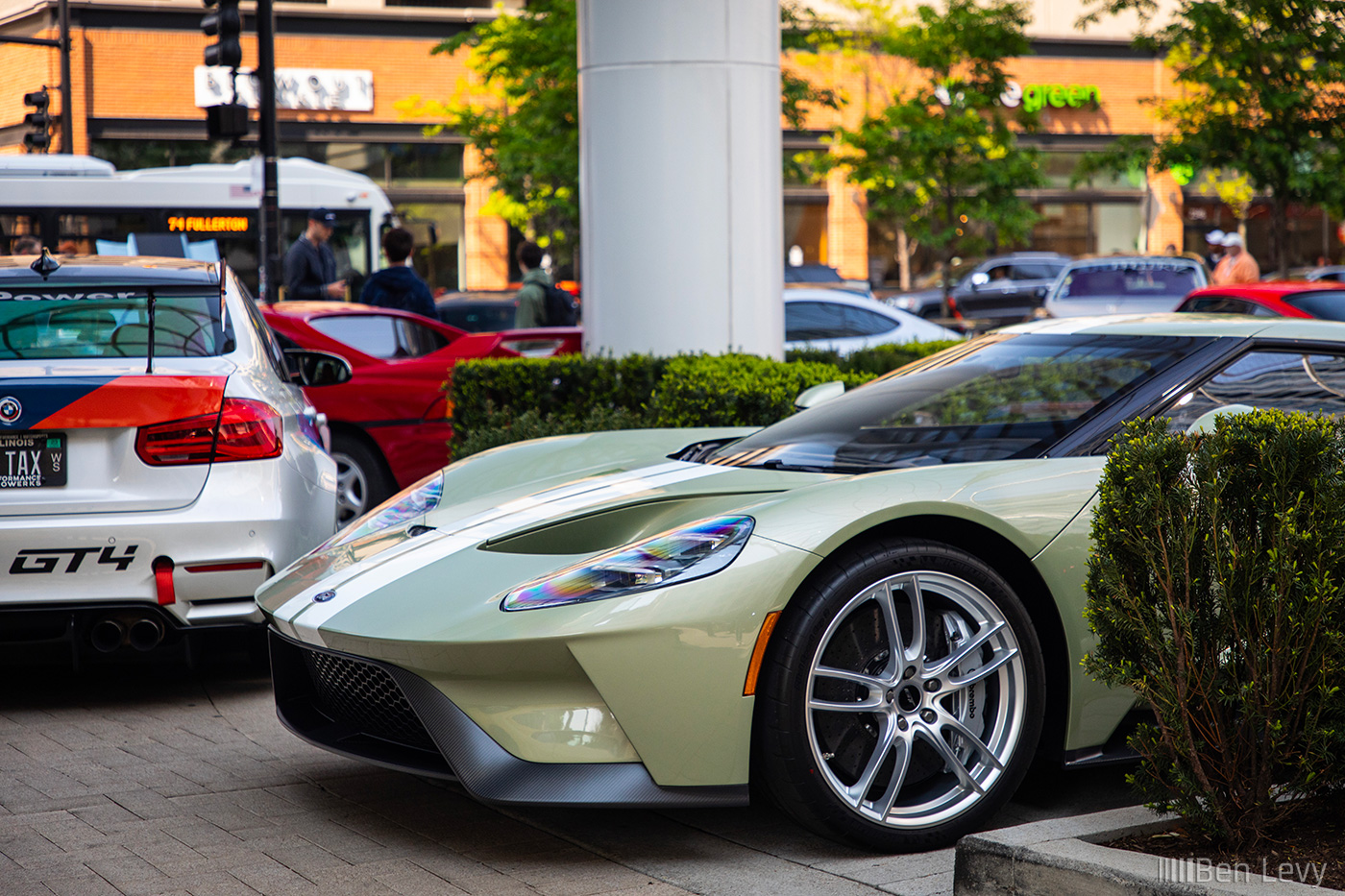 Green Ford GT Peeking out of Bushes