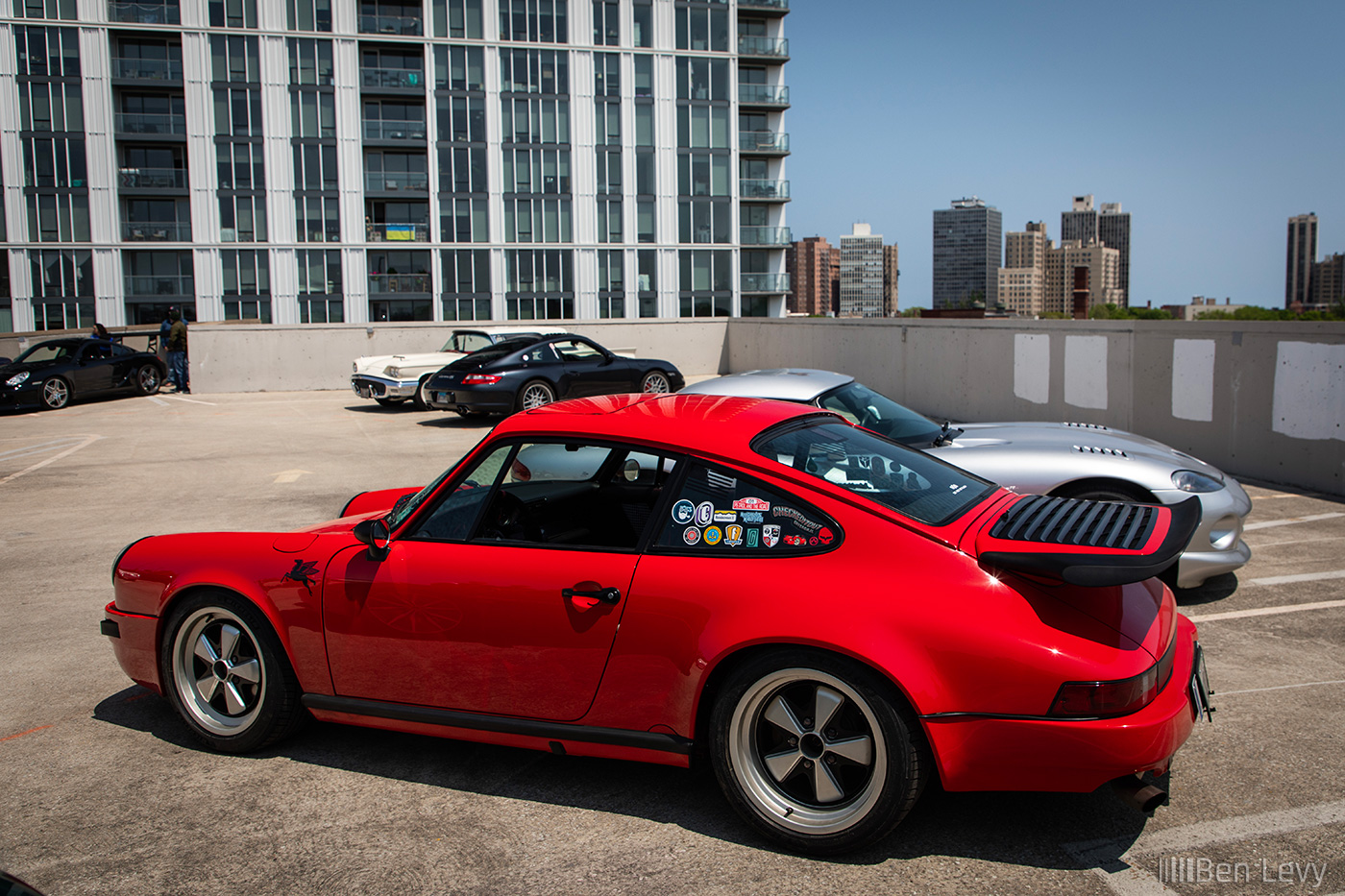 Red Porsche 911 in the Lincoln Common Parking Lot