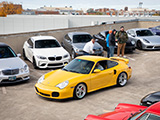 Yellow Porsche 911 Turbo at the Garage at Lincoln Common in Chicago