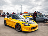 Yellow Honda S2000 with Vented CF Hood