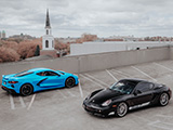Blue C8 Corvette with Black 987 Cayman