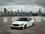 Bagged White Mercedes-Benz E550 and the Chicago Skyline